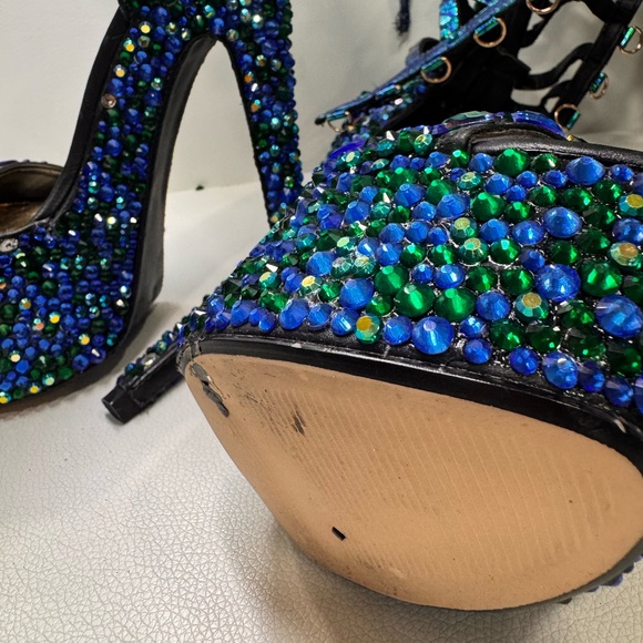 Stunning Blue Satin Competition Sandals – 7.5” High with 2” Platform - Picture 7 of 11